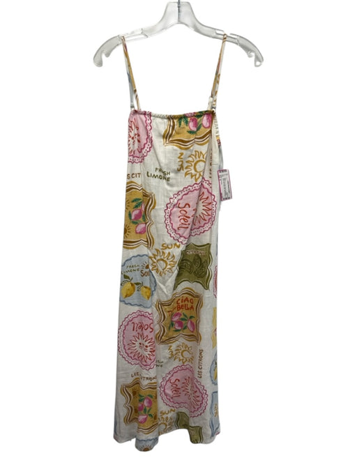 Paper Heart Size S White, Pink & Blue Rayon Spaghetti Strap Post Cards Dress White, Pink & Blue / S