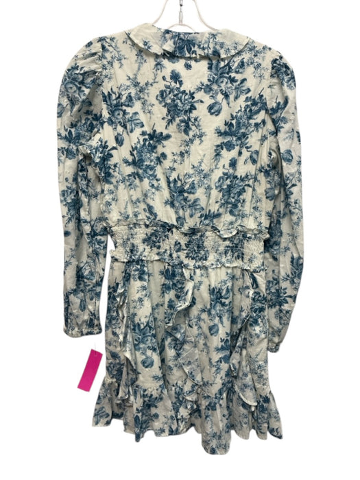 GAP X Love Shack Fancy Size S Blue & White Cotton Long Sleeve Floral Mini Dress Blue & White / S