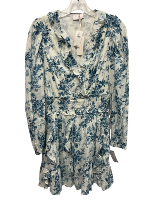 GAP X Love Shack Fancy Size S Blue & White Cotton Long Sleeve Floral Mini Dress Blue & White / S
