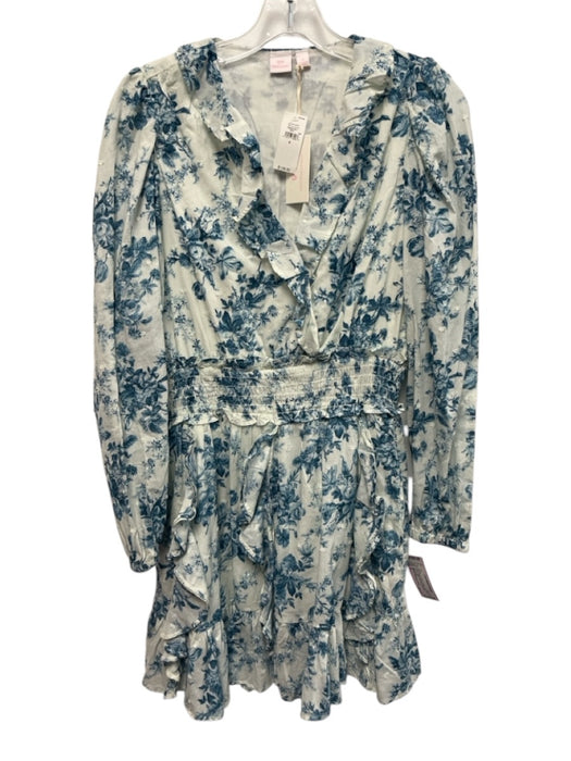 GAP X Love Shack Fancy Size S Blue & White Cotton Long Sleeve Floral Mini Dress Blue & White / S