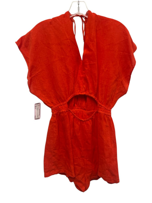 Zara Size S Red Cap Sleeve V Neck Elastic Waist Romper Red / S