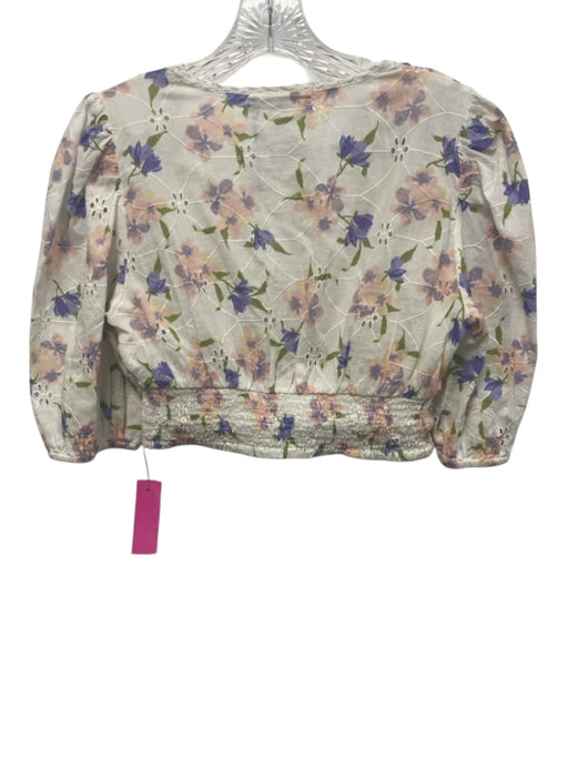 Zara Size S White, Purple, Green Cotton 3/4 Balloon Sleeve Floral Skirt Set White, Purple, Green / S
