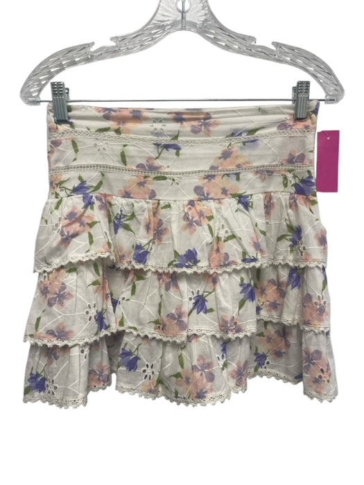 Zara Size S White, Purple, Green Cotton 3/4 Balloon Sleeve Floral Skirt Set White, Purple, Green / S