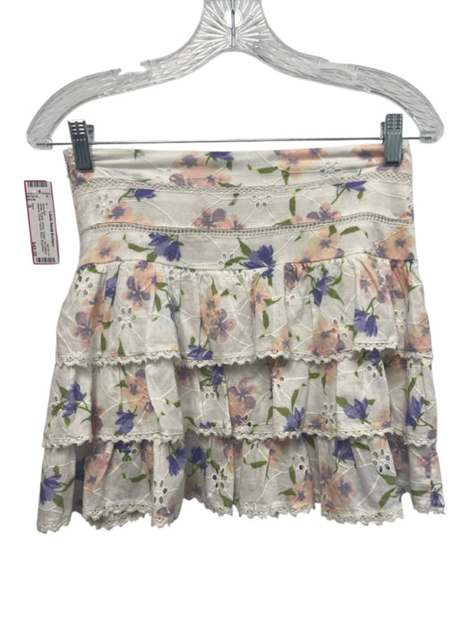 Zara Size S White, Purple, Green Cotton 3/4 Balloon Sleeve Floral Skirt Set White, Purple, Green / S