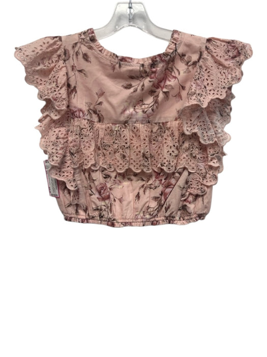 GAP X Love Shack Fancy Size XXL Pink & Brown Cotton Flutter Cap sleeve Top Pink & Brown / XXL