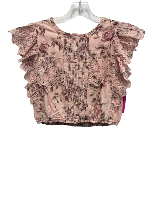 GAP X Love Shack Fancy Size XXL Pink & Brown Cotton Flutter Cap sleeve Top Pink & Brown / XXL