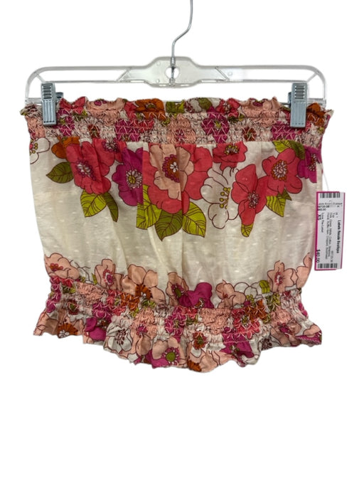Love The Label Size XS Pink, Green, White Cotton Strapless Floral Ruffle Hem Top Pink, Green, White / XS