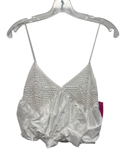 Zara Size S White Cotton Spaghetti Strap Crochet Detail Bubble Cropped Top White / S