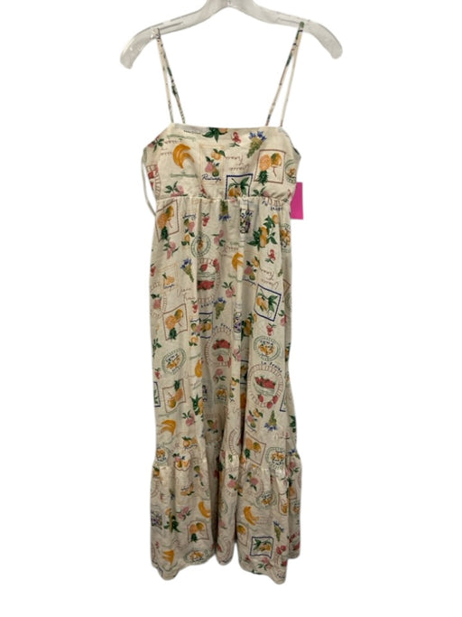 Maison d'Amelie Size XS Cream White & Multi Linen Blend Spaghetti Strap Dress Cream White & Multi / XS