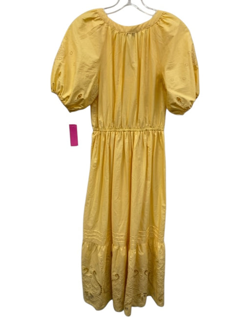 Moon River Size XS Pale Yellow Cotton Short Balloon Sleeve Eyelet Detail Dress Pale Yellow / XS