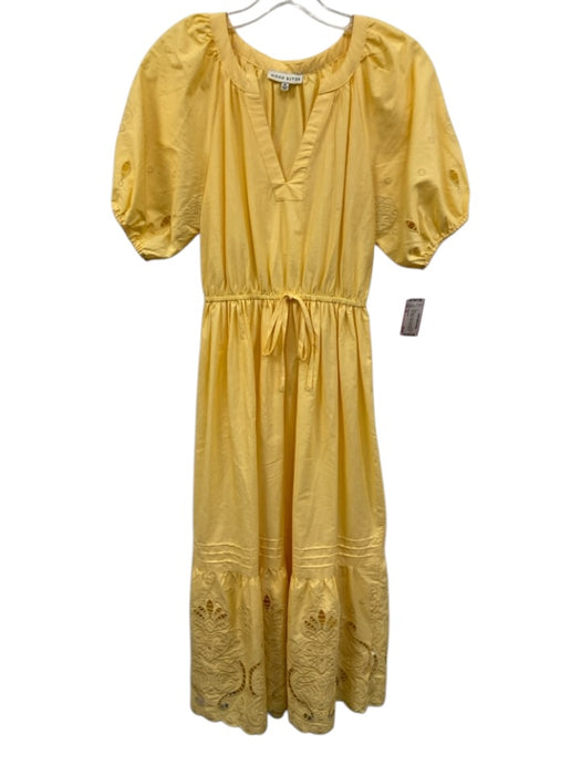 Moon River Size XS Pale Yellow Cotton Short Balloon Sleeve Eyelet Detail Dress Pale Yellow / XS