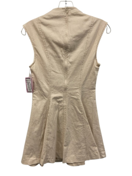 Zara Size S Beige Cotton Denim Button Up Cap Sleeve Mini Dress Beige / S