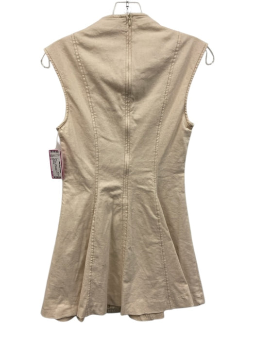 Zara Size S Beige Cotton Denim Button Up Cap Sleeve Mini Dress Beige / S