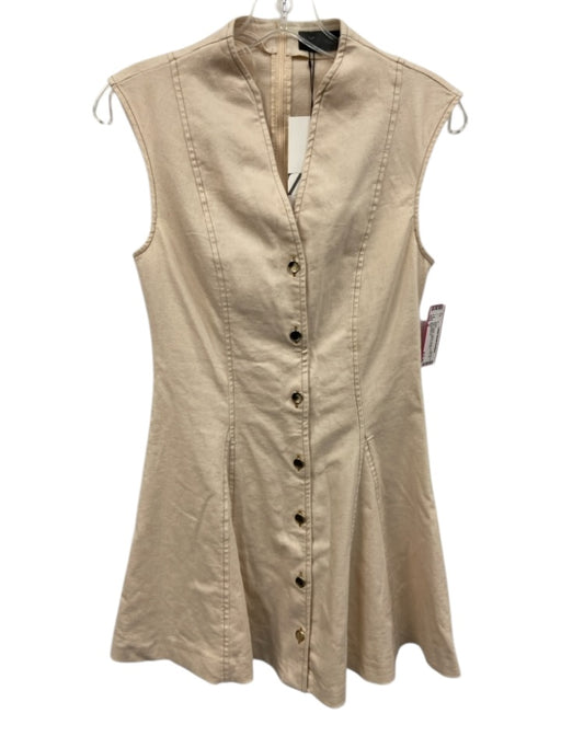 Zara Size S Beige Cotton Denim Button Up Cap Sleeve Mini Dress Beige / S