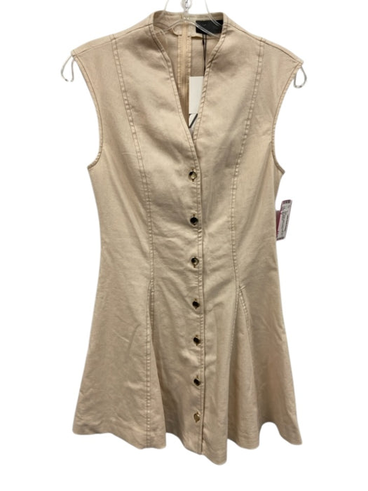 Zara Size S Beige Cotton Denim Button Up Cap Sleeve Mini Dress Beige / S