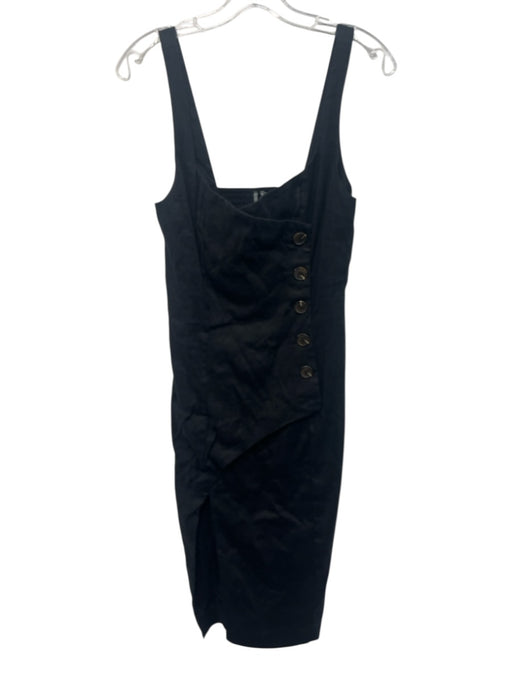 Anthropologie Size S Black Linen Blend Sleeveless Button Detail Side Zip Dress Black / S