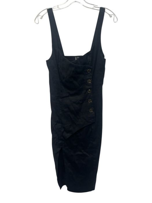 Anthropologie Size S Black Linen Blend Sleeveless Button Detail Side Zip Dress Black / S