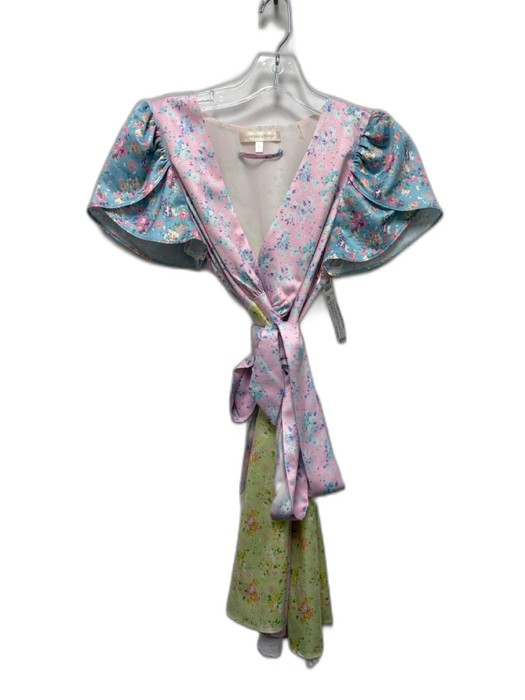Love Shack Fancy Size 4 Pink, Blue & Multi Polyester Short Sleeve Floral Dress Pink, Blue & Multi / 4