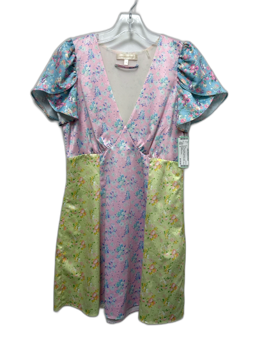 Love Shack Fancy Size 4 Pink, Blue & Multi Polyester Short Sleeve Floral Dress Pink, Blue & Multi / 4