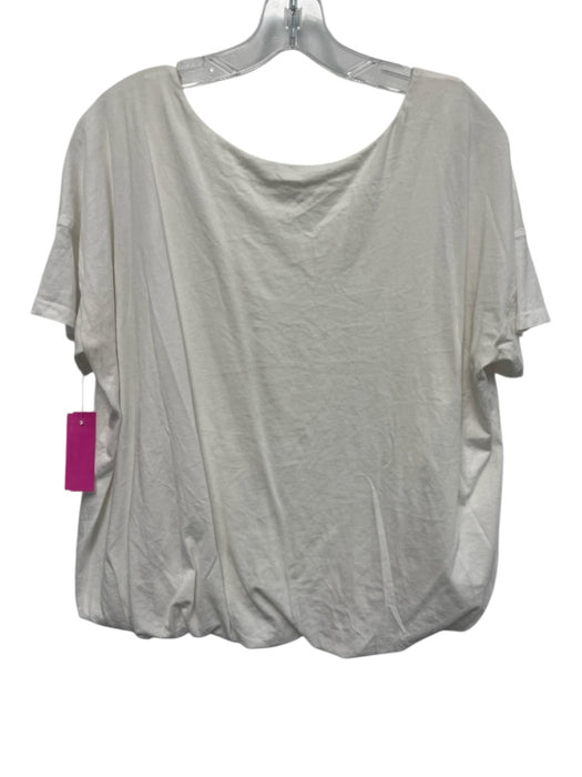 Maeve Size M White Cotton Short Sleeve Bubble Hem V Neck Top White / M