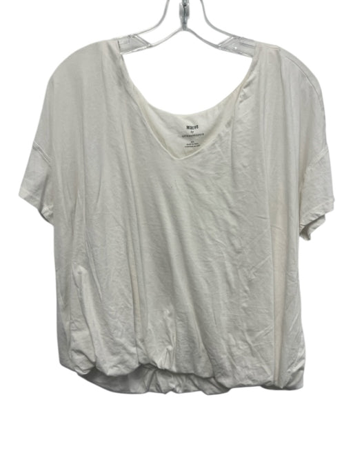 Maeve Size M White Cotton Short Sleeve Bubble Hem V Neck Top White / M