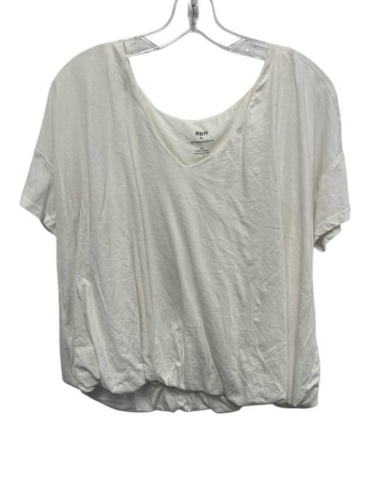 Maeve Size M White Cotton Short Sleeve Bubble Hem V Neck Top White / M