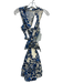 Christian Lacroix Size S Cream, Blue & Black Linen Sleeveless Floral Wrap Dress Cream, Blue & Black / S