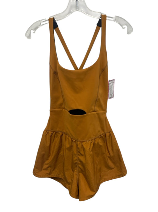 FP Movement Size S Rust Orange Polymide Blend Criss Cross Straps Romper Rust Orange / S