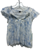 Free People One Size XS White & Blue Cotton Ruffle Cap Sleeve V Neck Raw Hem Top White & Blue / XS