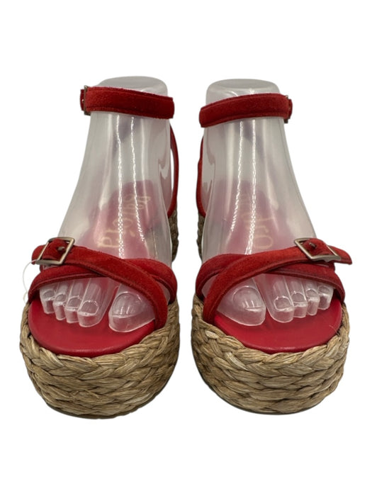 Pedro Garcia Shoe Size 36 Red & Tan Suede Raffia Criss Cross Strap Wedges Red & Tan / 36