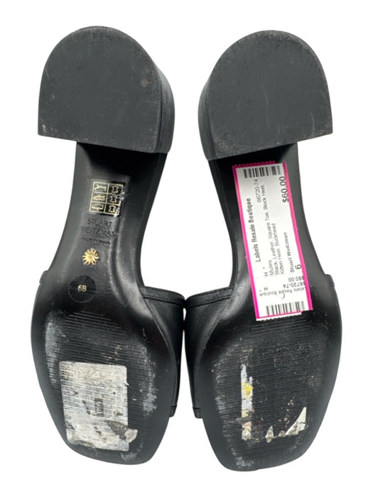 Stuart Weitzman Shoe Size 6 Black Leather Square Toe Block Heel Mules Black / 6