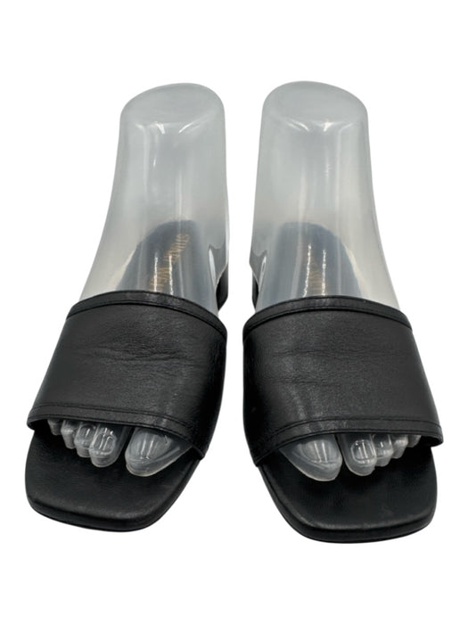 Stuart Weitzman Shoe Size 6 Black Leather Square Toe Block Heel Mules Black / 6