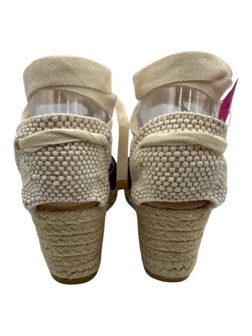 L.K. Bennett Shoe Size 36 Black & Beige Canvas Raffia Ankle Wrap Wedges Black & Beige / 36