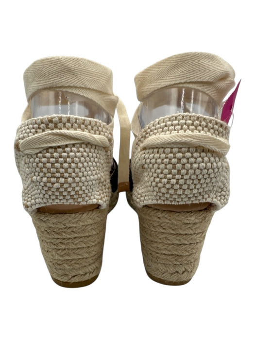 L.K. Bennett Shoe Size 36 Black & Beige Canvas Raffia Ankle Wrap Wedges Black & Beige / 36
