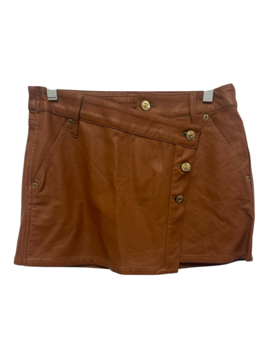 We The Free Size 25 Brown Viscose Faux Leather Diagonal Buttons Mini Skirt Brown / 25