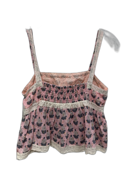 Free People Size XS Pink, Gray & Gold Cotton Sleeveless Lace Trim Floral Top Pink, Gray & Gold / XS