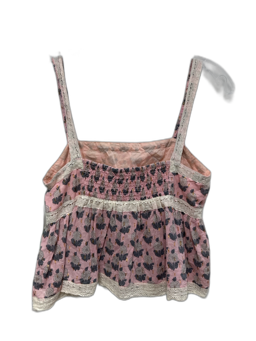 Free People Size XS Pink, Gray & Gold Cotton Sleeveless Lace Trim Floral Top Pink, Gray & Gold / XS