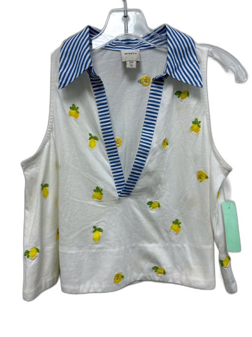Maeve Size XSP White, Yellow & Blue Cotton Sleeveless Embroidered Lemon Top White, Yellow & Blue / XSP