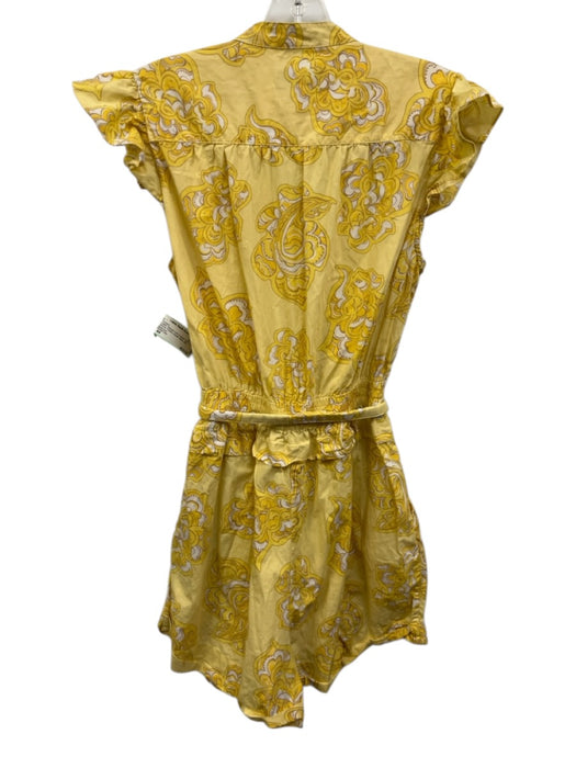 Derek Lam Size 44 Cotton Painted Cork & Metal Ruffle Cap Sleeve V Neck Romper Cotton / 44