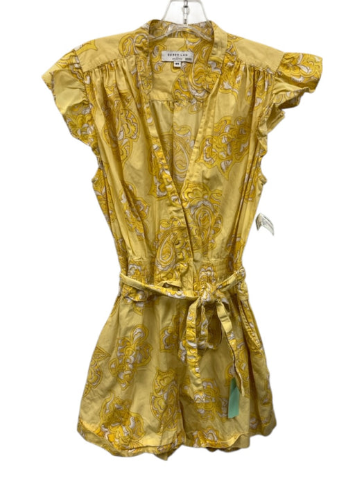 Derek Lam Size 44 Cotton Painted Cork & Metal Ruffle Cap Sleeve V Neck Romper Cotton / 44