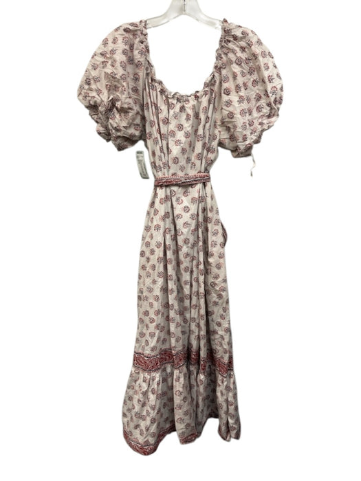 Cleobella Size L White, Red & Navy Blue Cotton Floral Blocked Print Dress White, Red & Navy Blue / L
