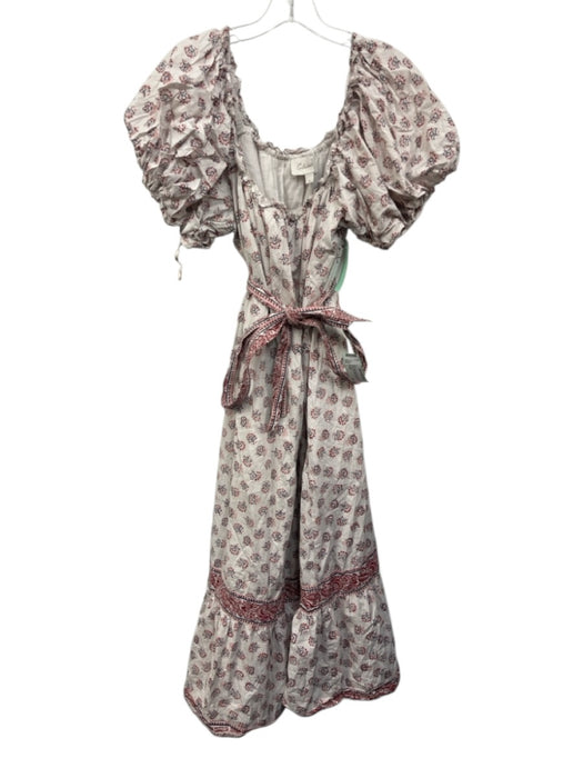 Cleobella Size L White, Red & Navy Blue Cotton Floral Blocked Print Dress White, Red & Navy Blue / L