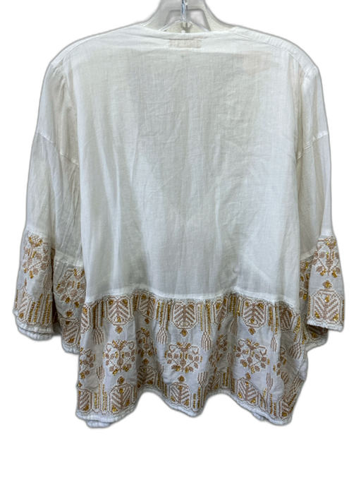 Ruby Yaya Size XS White & Gold Cotton Sequin Embroidery 3/4 Sleeve Top White & Gold / XS
