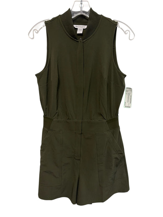 Athleta Size 2 Green Polyester Blend Zip Up Sleeveless Pockets Romper Green / 2