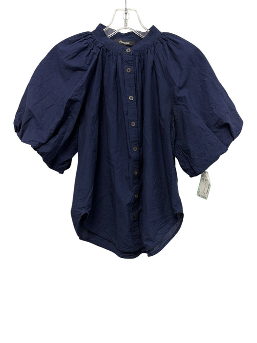 Madewell Size XS Navy Button Up Short Puff Sleeve Top Navy / XS