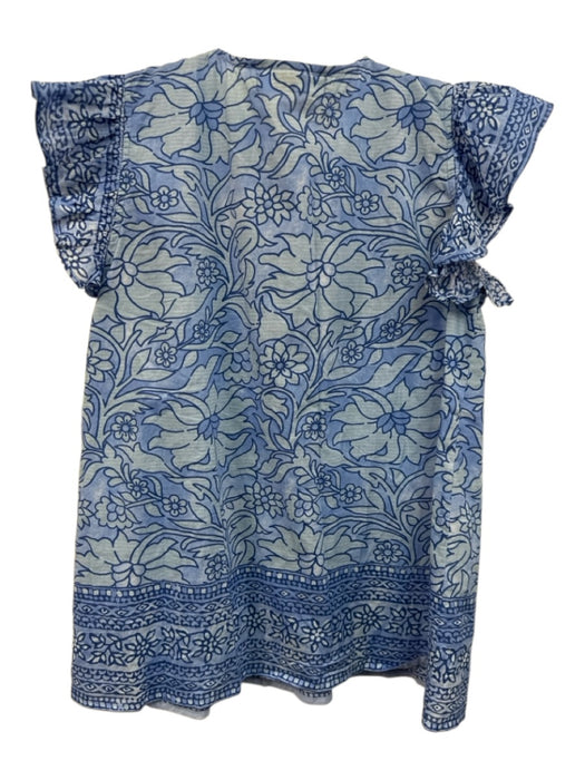 Bindu Size XS Blue Cotton Cap Sleeve Split Neck Floral Top Blue / XS