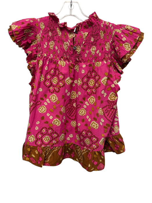 Love The Label Size S Pink, Brown, Multi Cotton Ruffle Cap Sleeve Top Pink, Brown, Multi / S