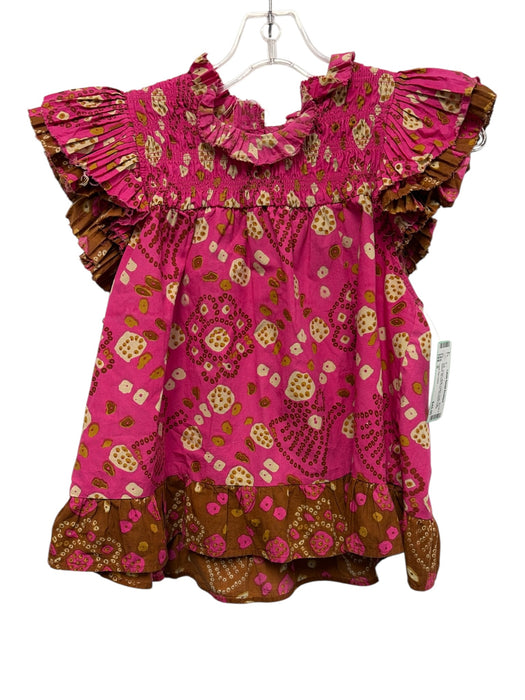 Love The Label Size S Pink, Brown, Multi Cotton Ruffle Cap Sleeve Top Pink, Brown, Multi / S