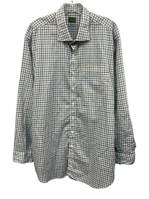 Sid Mashburn Size XL White & Green Cotton Grid Button Up Men's Long Sleeve Shirt White & Green / XL