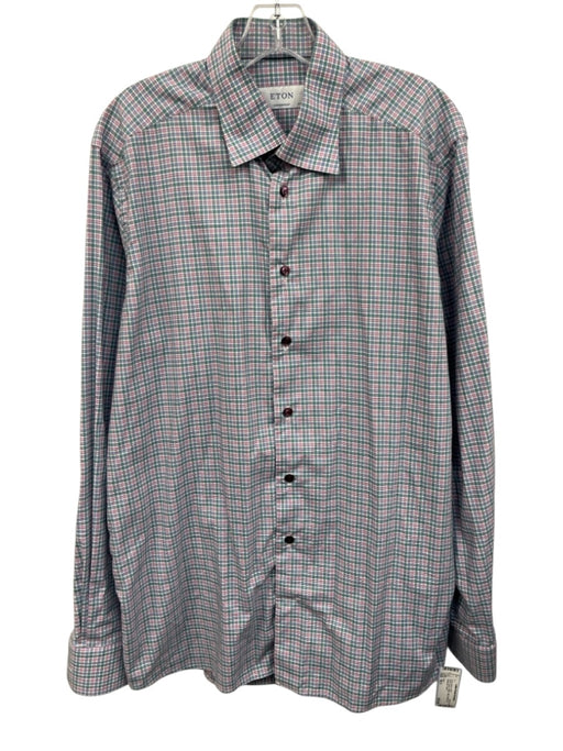 Eton Size 16.5 Pink & Aqua Cotton Plaid Button up Men's Long Sleeve Shirt Pink & Aqua / 16.5